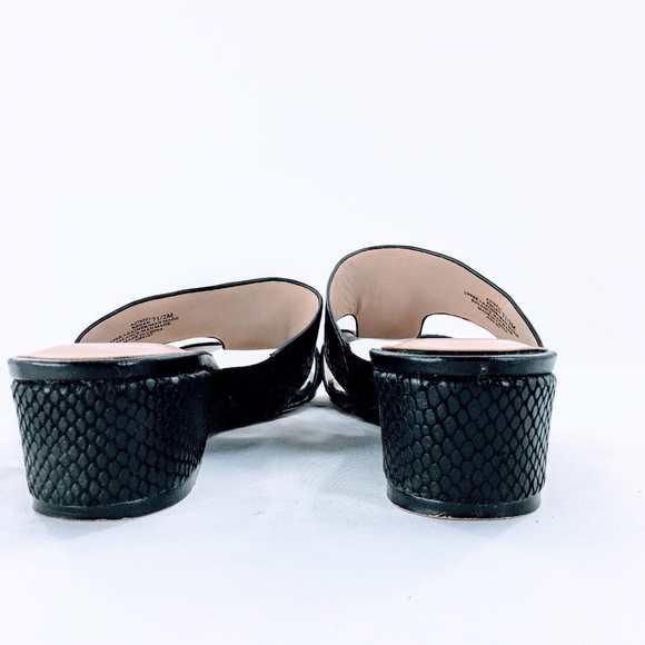 H by Halston Leather Wedge Sandal Black Snake Embossed Slide On Cut Out Sz 7.5 - Picture 8 of 12